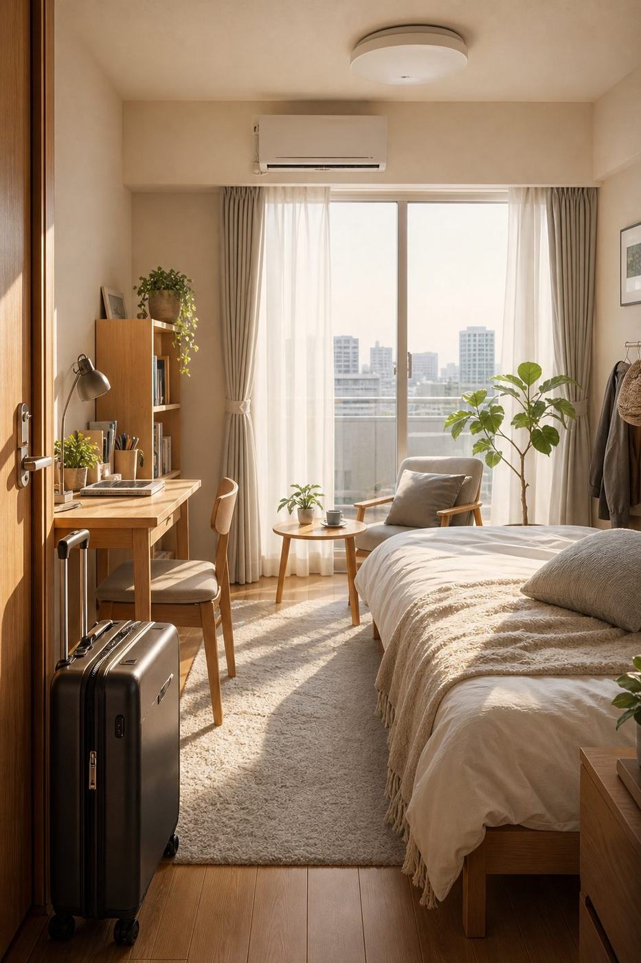 A ready furnished bedroom for a newcomer in Japan