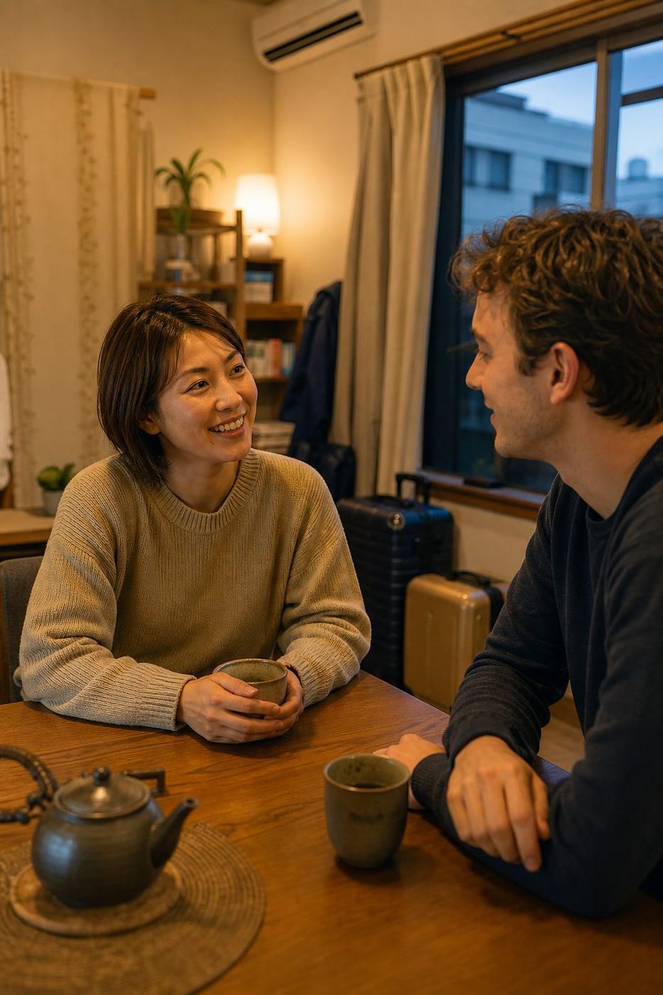 Local staff talking with a newcomer in a Japanese home