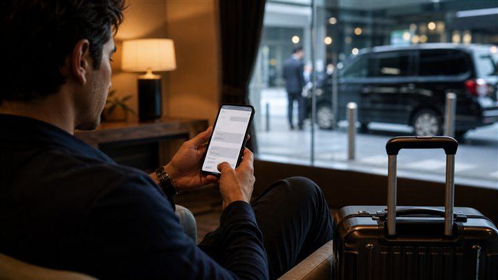 Traveler reviewing a quote for airport pickup