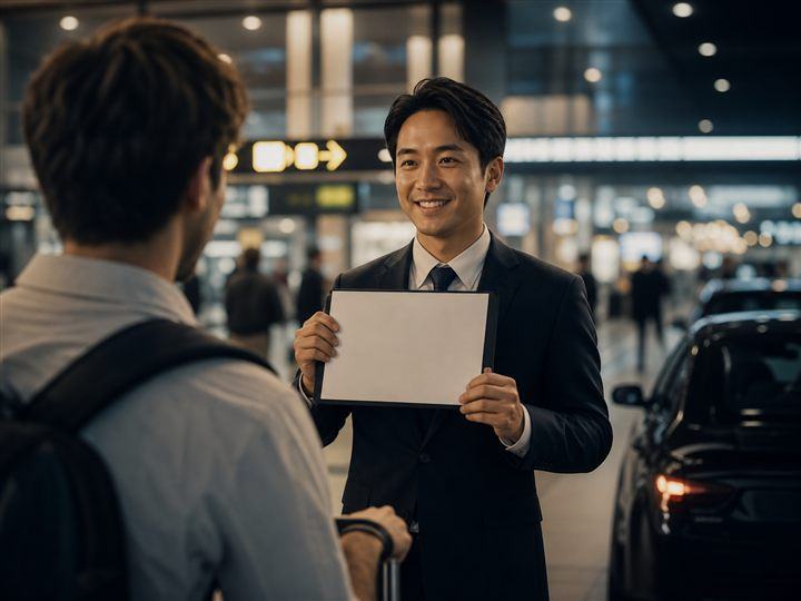 Driver holding a name board at a Japan airport