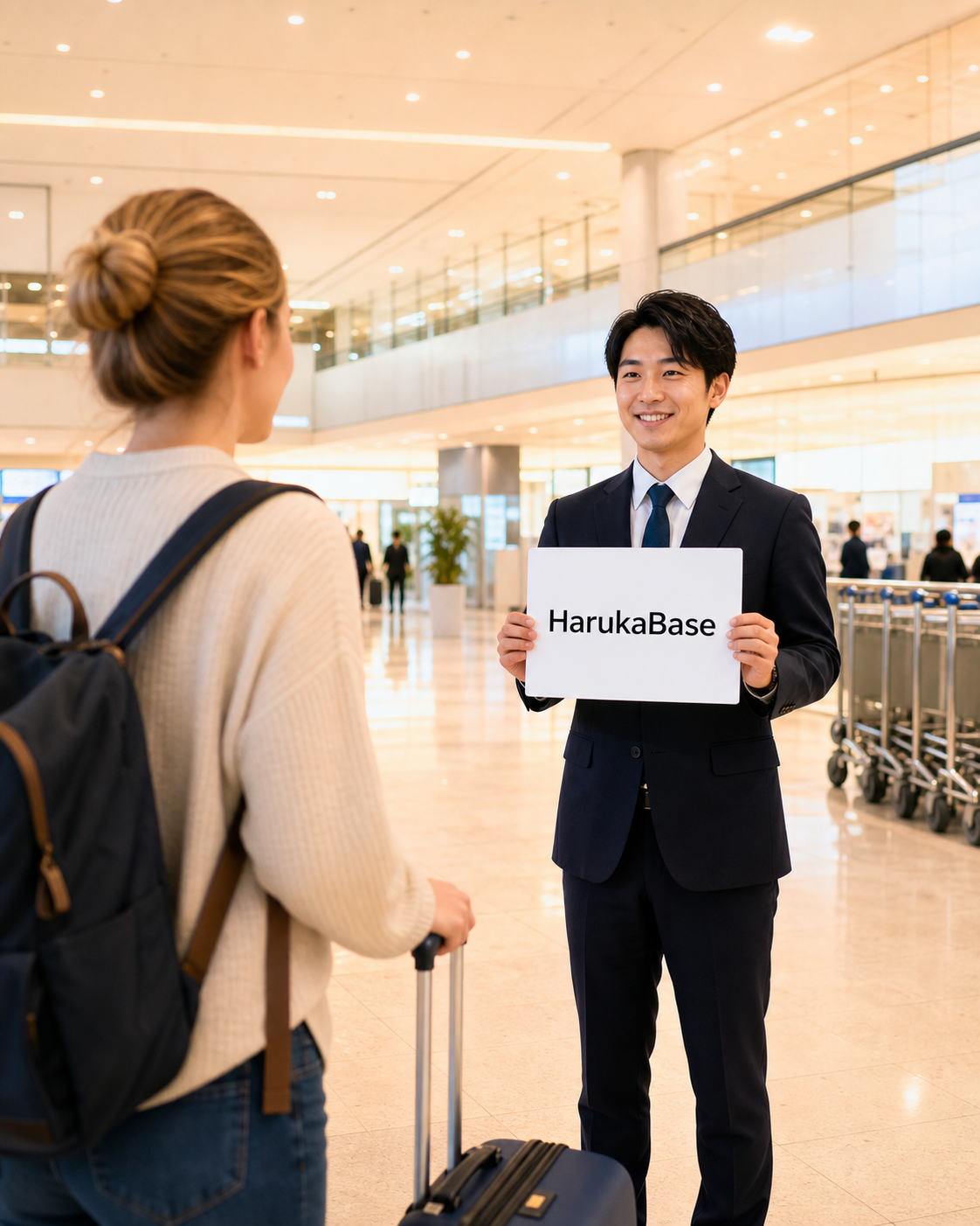 Airport pickup support in Japan with a name board