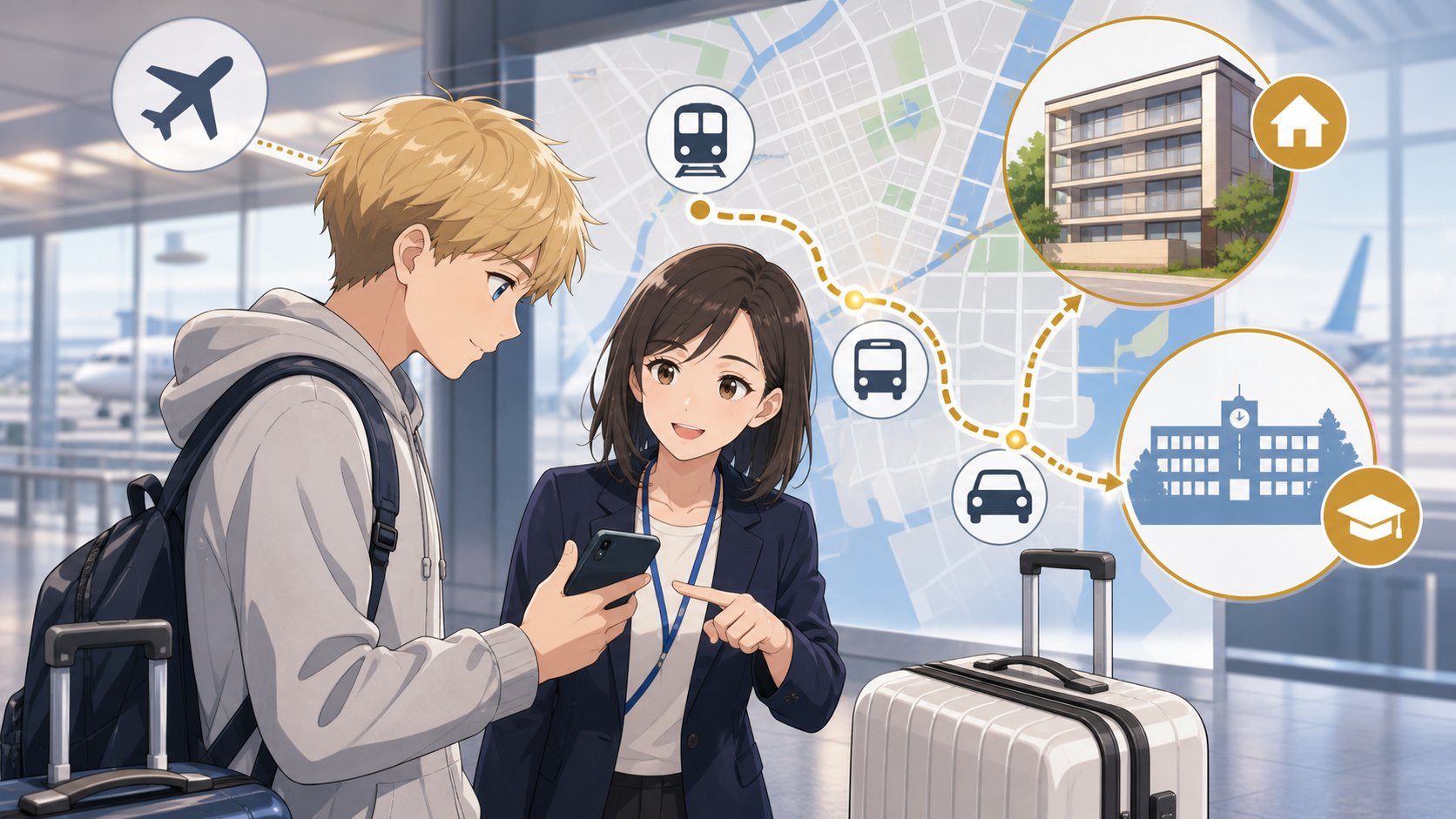 Airport route to student housing in Japan