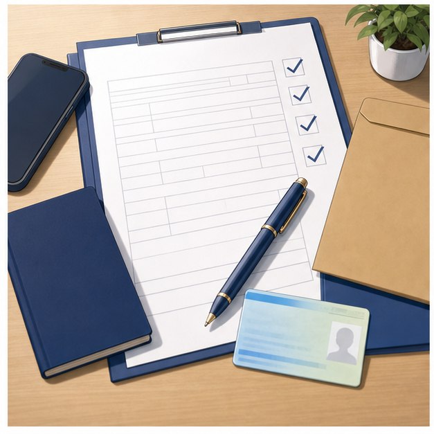 Apartment application documents for foreigners in Japan with blank form passport phone and residence card