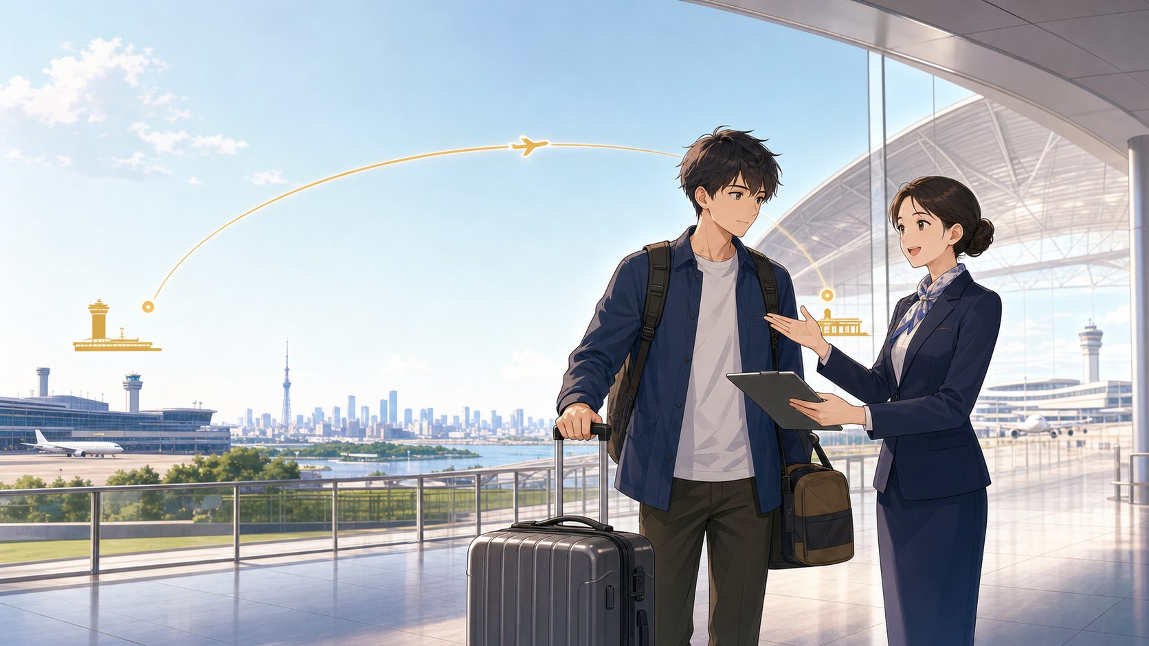Traveler planning a Narita to Haneda airport transfer with English arrival support