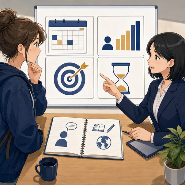 International student comparing short-term Japanese course length level check and study goals in Osaka
