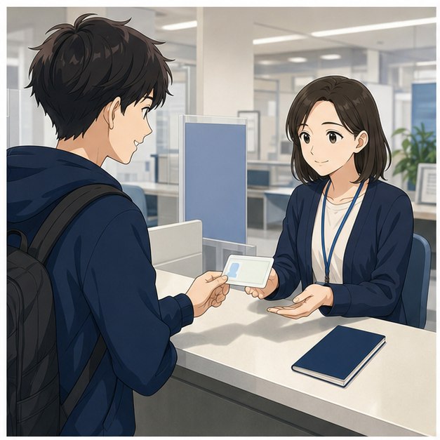 International student at a Japanese municipal office counter for first week registration