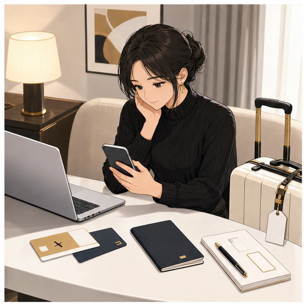 Visit Japan Web registration preparation with generic passport phone laptop flight card first-address card and suitcase