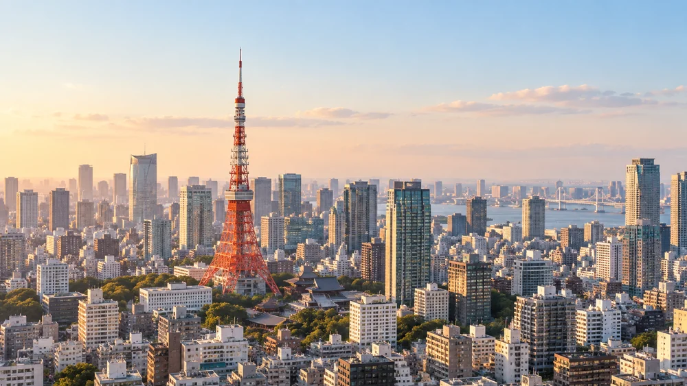 Tokyo Tower and the city in warm morning light